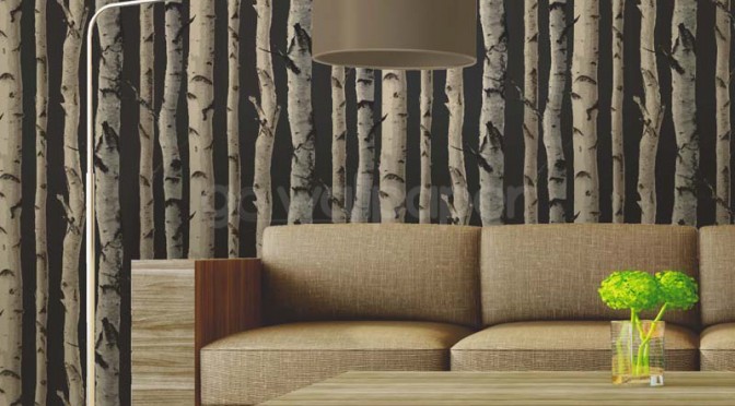 Fine Decor Distinctive Birch Tree Wallpaper Charcoal Gold