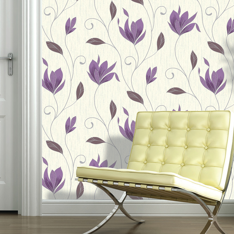 Vymura Synergy Glitter Floral Wallpaper  Plum