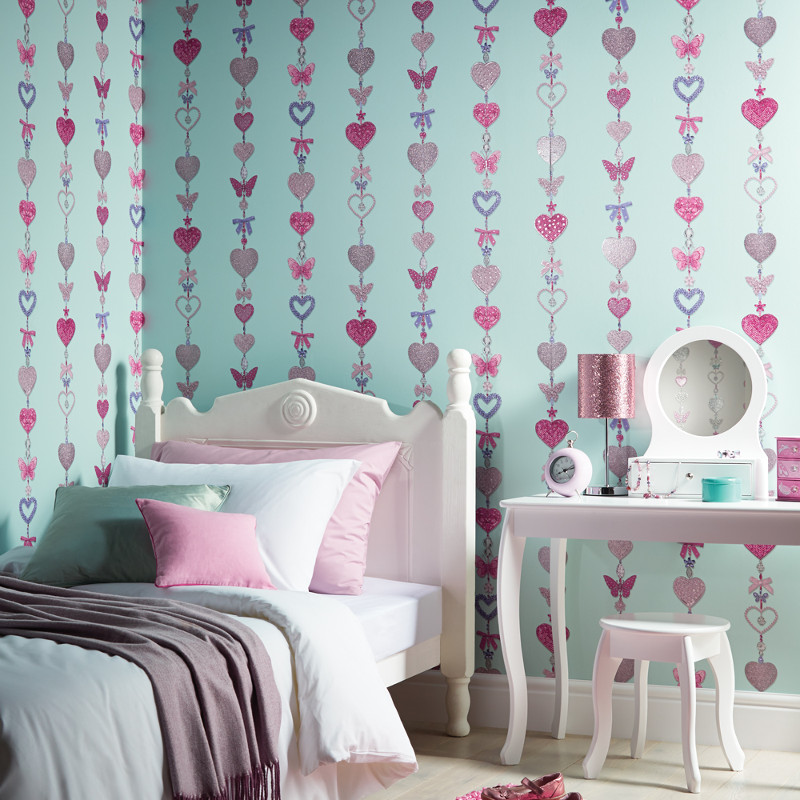 Arthouse Tiffany Stripe Glitter Wallpaper in Duck Egg