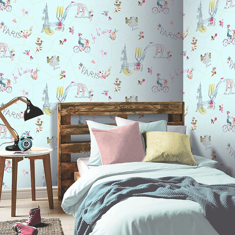 Arthouse Paris Duck Egg Glitter Wallpaper  Imagine Fun 2 Collection