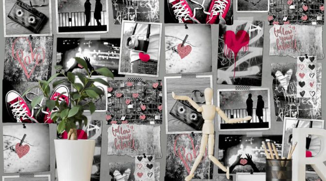 Muriva Love Rocks Red Glitter Wallpaper