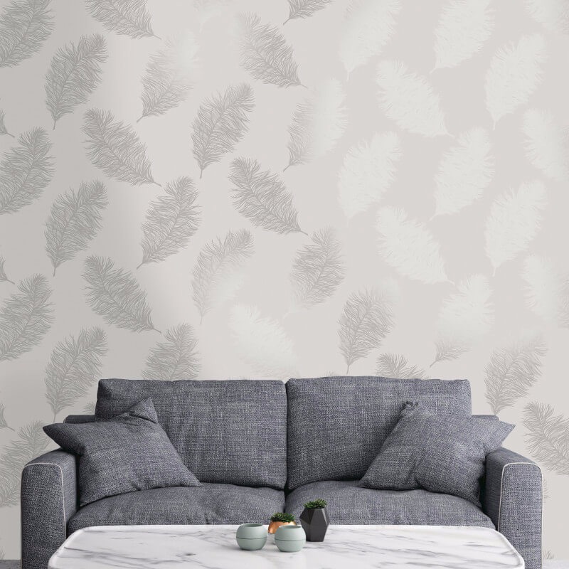 Holden Decor Fawning Feather Grey Silver Metallic Wallpaper